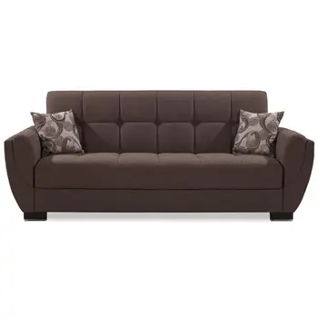 93" Brown Chenille Convertible Futon Sleeper Sofa And Toss Pillows With Storage