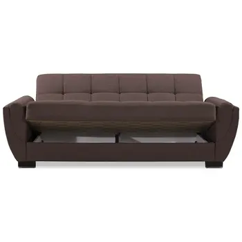 93" Brown Chenille Convertible Futon Sleeper Sofa And Toss Pillows With Storage