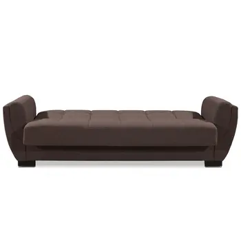 93" Brown Chenille Convertible Futon Sleeper Sofa And Toss Pillows With Storage