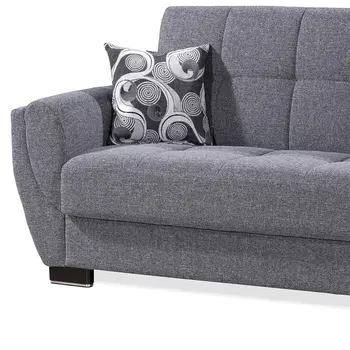 93" Gray Chenille Convertible Futon Sleeper Sofa And Toss Pillows With Storage