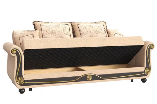 95" Beige Chenille Convertible Futon Sleeper Sofa And Toss Pillows With Storage