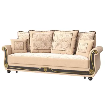 95" Beige Chenille Convertible Futon Sleeper Sofa And Toss Pillows With Storage