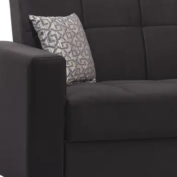 87" Black Microfiber Convertible Futon Sleeper Sofa And Toss Pillows With Storage