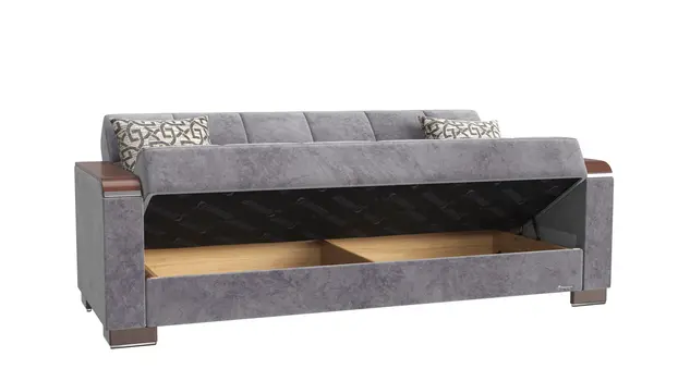 87" Gray Microfiber Convertible Futon Sleeper Sofa And Toss Pillows With Storage