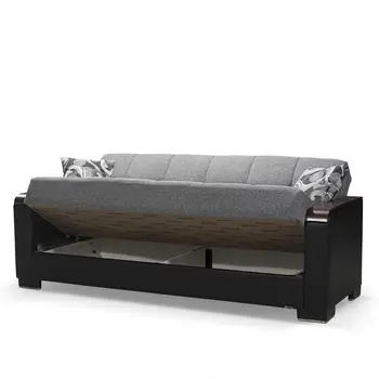 87" Gray And Black Microfiber Convertible Futon Sleeper Sofa And Toss Pillows With Storage