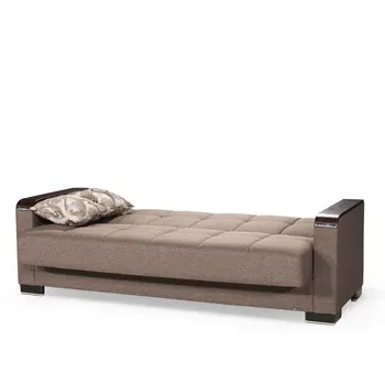 87" Brown Chenille Convertible Futon Sleeper Sofa And Toss Pillows With Storage