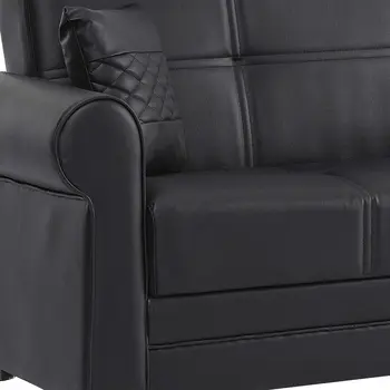 89" Black Faux Leather Convertible Futon Sleeper Sofa And Toss Pillows With Storage