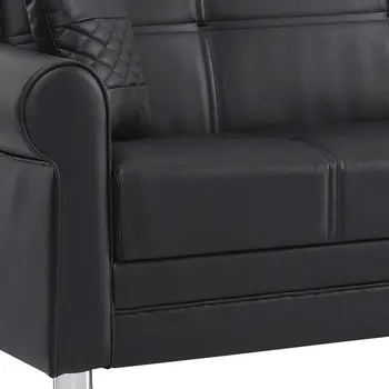 89" Black Faux Leather Convertible Futon Sleeper Sofa And Toss Pillows With Storage