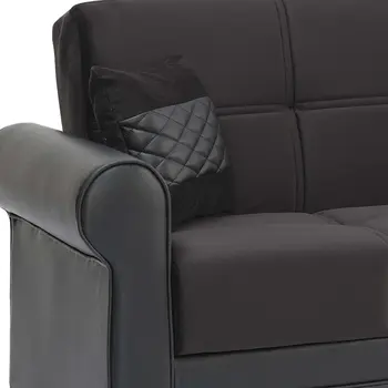 89" Black Polyester Convertible Futon Sleeper Sofa And Toss Pillows With Storage