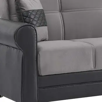 89" Gray Polyester Convertible Futon Sleeper Sofa And Toss Pillows With Storage