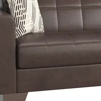84" Brown Faux Leather Convertible Futon Sleeper Sofa And Toss Pillows With Storage
