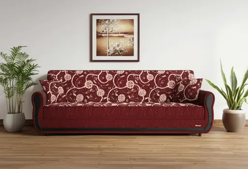 90" Burgundy Chenille Convertible Futon Sleeper Sofa And Toss Pillows With Storage