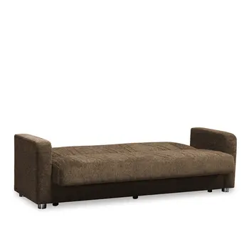 87" Beige Chenille Convertible Futon Sleeper Sofa And Toss Pillows With Storage