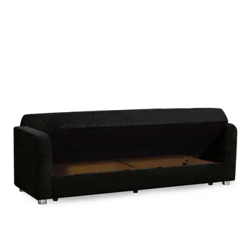 87" Black Chenille Convertible Futon Sleeper Sofa And Toss Pillows With Storage