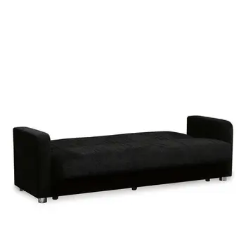 87" Black Chenille Convertible Futon Sleeper Sofa And Toss Pillows With Storage