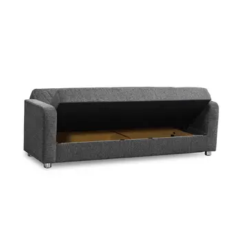 87" Gray Chenille Convertible Futon Sleeper Sofa And Toss Pillows With Storage