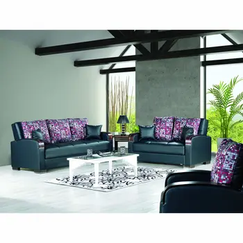 87" Black Faux Leather Convertible Futon Sleeper Sofa And Toss Pillows With Storage