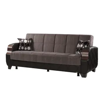 89" Gray Chenille Convertible Futon Sleeper Sofa And Toss Pillows With Storage