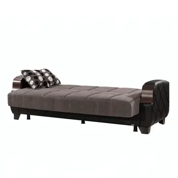 89" Gray Chenille Convertible Futon Sleeper Sofa And Toss Pillows With Storage