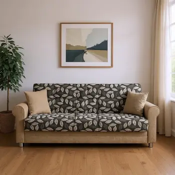 89" Beige Chenille Convertible Futon Sleeper Sofa And Toss Pillows With Storage