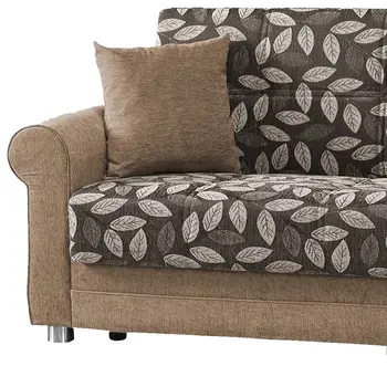 89" Beige Chenille Convertible Futon Sleeper Sofa And Toss Pillows With Storage