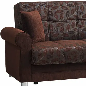 89" Dark Brown Chenille Convertible Futon Sleeper Sofa And Toss Pillows With Storage