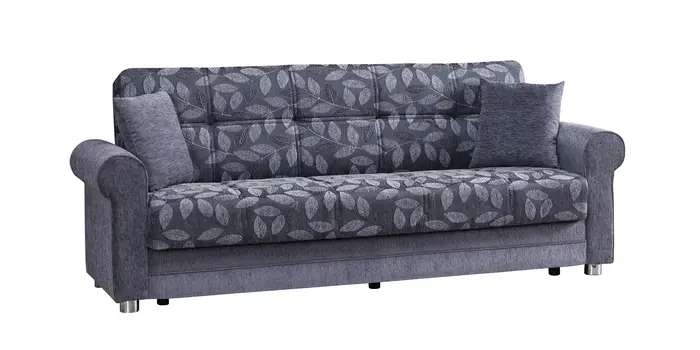 89" Gray Chenille Convertible Futon Sleeper Sofa And Toss Pillows With Storage