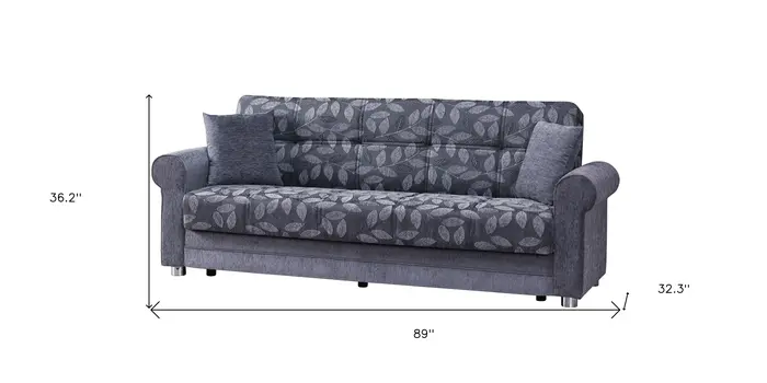 89" Gray Chenille Convertible Futon Sleeper Sofa And Toss Pillows With Storage