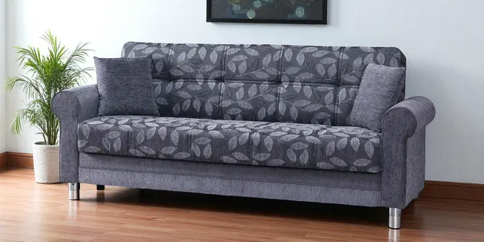 89" Gray Chenille Convertible Futon Sleeper Sofa And Toss Pillows With Storage