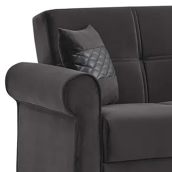 89" Black Microfiber Convertible Futon Sleeper Sofa And Toss Pillows With Storage