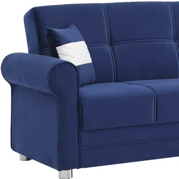 89" Blue Microfiber Convertible Futon Sleeper Sofa And Toss Pillows With Storage