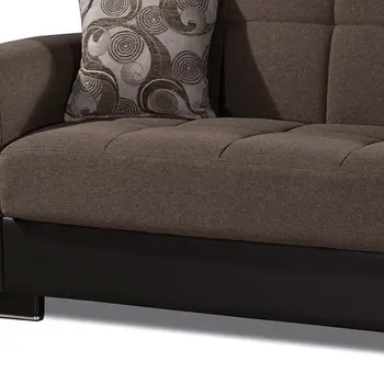 93" Brown Chenille And Faux Leather Convertible Futon Sleeper Sofa And Toss Pillows With Storage