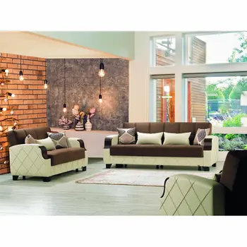 89" Dark Brown And Cream Microsuede And Faux Leather Convertible Futon Sleeper Sofa And Toss Pillows With Storage