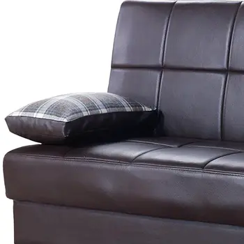 75" Brown Faux Leather Convertible Futon Sleeper Sofa And Toss Pillows With Storage