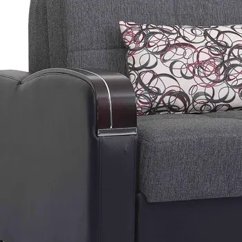 74" Gray Chenille Convertible Futon Sleeper Sofa And Toss Pillows With Storage