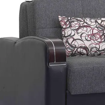 74" Gray Chenille Convertible Futon Sleeper Sofa And Toss Pillows With Storage