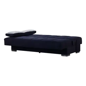 75" Black Chenille Convertible Futon Sleeper Sofa And Toss Pillows With Storage