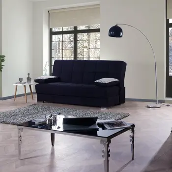 75" Black Chenille Convertible Futon Sleeper Sofa And Toss Pillows With Storage