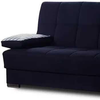 75" Black Chenille Convertible Futon Sleeper Sofa And Toss Pillows With Storage