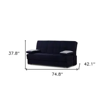 75" Black Chenille Convertible Futon Sleeper Sofa And Toss Pillows With Storage