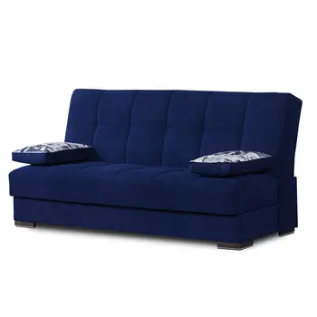 75" Blue Chenille Convertible Futon Sleeper Sofa And Toss Pillows With Storage