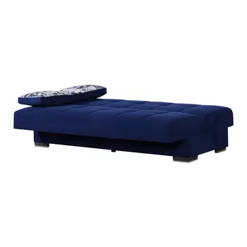 75" Blue Chenille Convertible Futon Sleeper Sofa And Toss Pillows With Storage