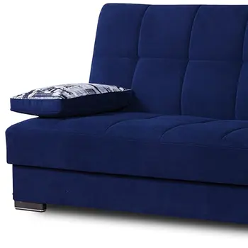 75" Blue Chenille Convertible Futon Sleeper Sofa And Toss Pillows With Storage