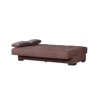 75" Brown Chenille Convertible Futon Sleeper Sofa And Toss Pillows With Storage