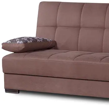 75" Brown Chenille Convertible Futon Sleeper Sofa And Toss Pillows With Storage