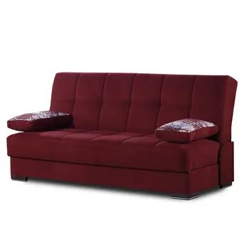 75" Burgundy Chenille Convertible Futon Sleeper Sofa And Toss Pillows With Storage