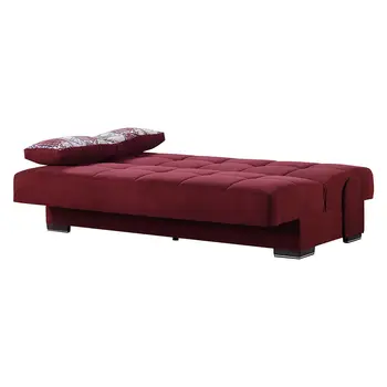 75" Burgundy Chenille Convertible Futon Sleeper Sofa And Toss Pillows With Storage