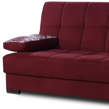 75" Burgundy Chenille Convertible Futon Sleeper Sofa And Toss Pillows With Storage