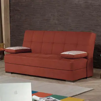 75" Orange Chenille Convertible Futon Sleeper Sofa And Toss Pillows With Storage