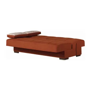 75" Orange Chenille Convertible Futon Sleeper Sofa And Toss Pillows With Storage